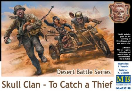 Desert Battle: Skull Clan Thief & Warrior Riders (2) on Motorcycle w/Sidecar