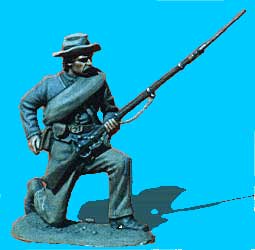 Confederate Kneeling with Bedroll, Reaching for Cartridge