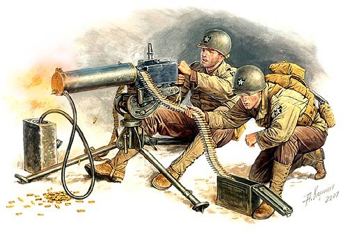 WWII US Browning M1917A1 Machine Gun with Gunner
