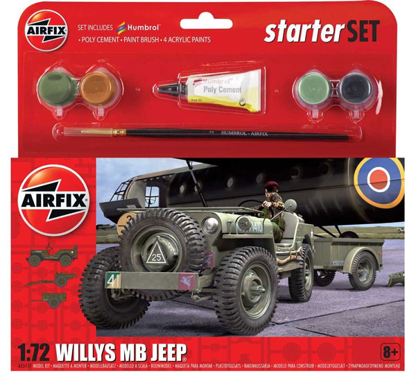 Willys MB Jeep Small Starter Set w/paint & glue