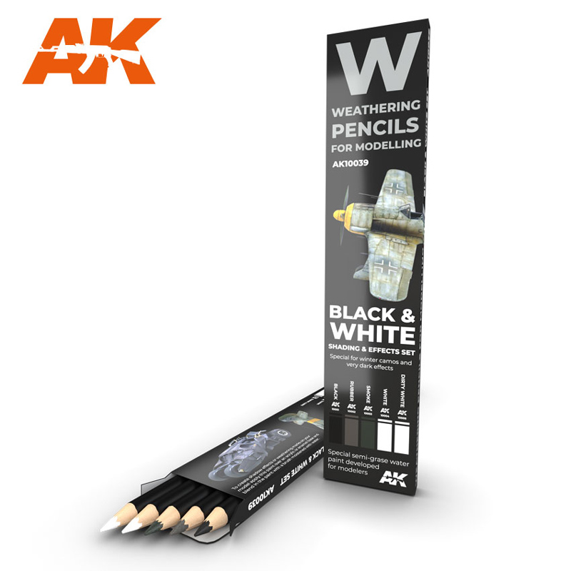 Weathering Pencils: Black & White Shading & Effects Set (5 Colors)