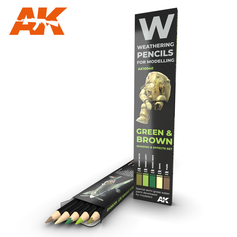 Weathering Pencils: Green & Brown Shading & Effects Set (5 Colors)