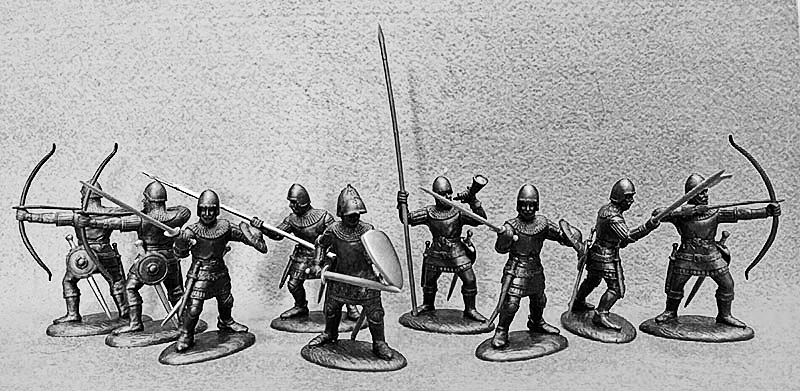 14th Century English Army Archers & Billmen in Dark Metallic Armor