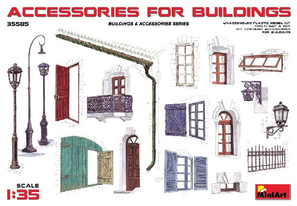 Accessories for Buildings: Gutter, Fence, Various Doors, Windows & Lamp Posts