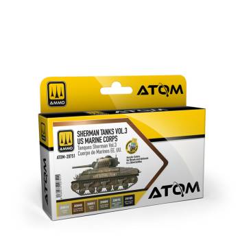 Ammo By Mig ATOM Acrylic Paint Set: Sherman Tanks Vol.3 WWII US Marine Corps (6 Colors) 20ml Bottles