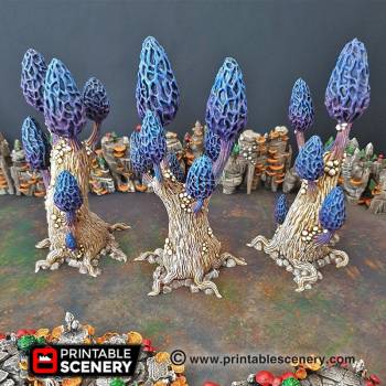 Mesmerizing Morels Mushroom Tree Set - Clorehaven Goblin Grotto - Printable Scenery