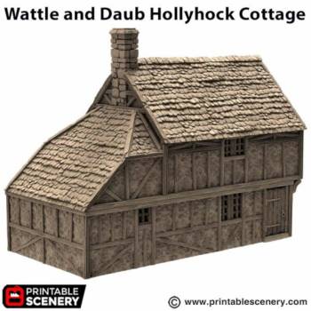 Wattle and Daub Hollyhock Cottage - King and Country - Printable Scenery