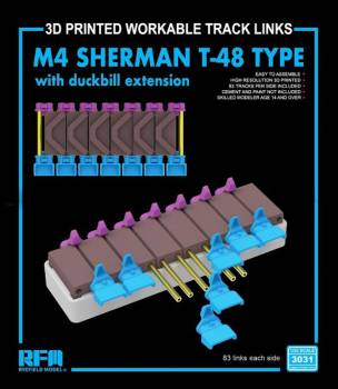 Rye Field M4 Sherman T-48 Type Workable Track Set with Duckbill Extension 3D Printed
