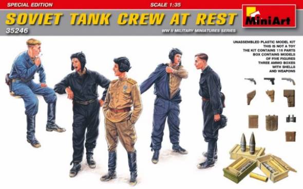 WWII Soviet Tank Crew at Rest (5) w/Weapons & Ammo Boxes