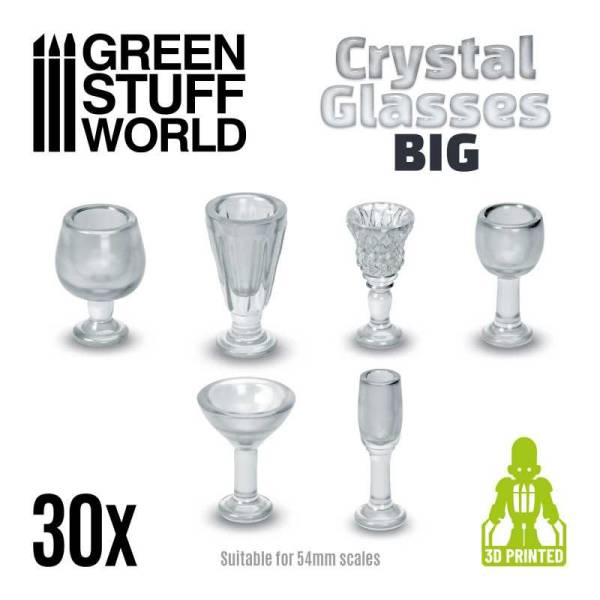 Green Stuff World 3D Printed Set - Crystal Glasses - Big Cups