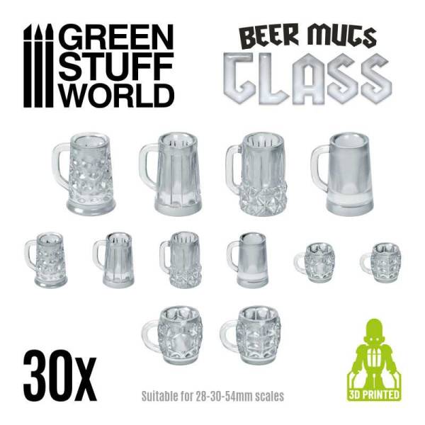 Green Stuff World 3D Printed Set - Beer Mugs - Glass
