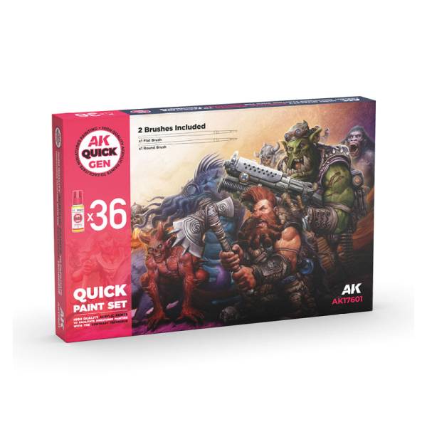 AK Interactive Quick Gen - Quick Paint Set 36 Colors (2 Brushes)