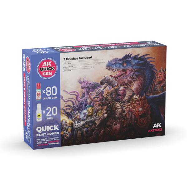 AK Interactive Quick Gen Combo Set 100 Colors (80 Quick Gen + 20 Acrylic 3Gen + 3 Brushes)