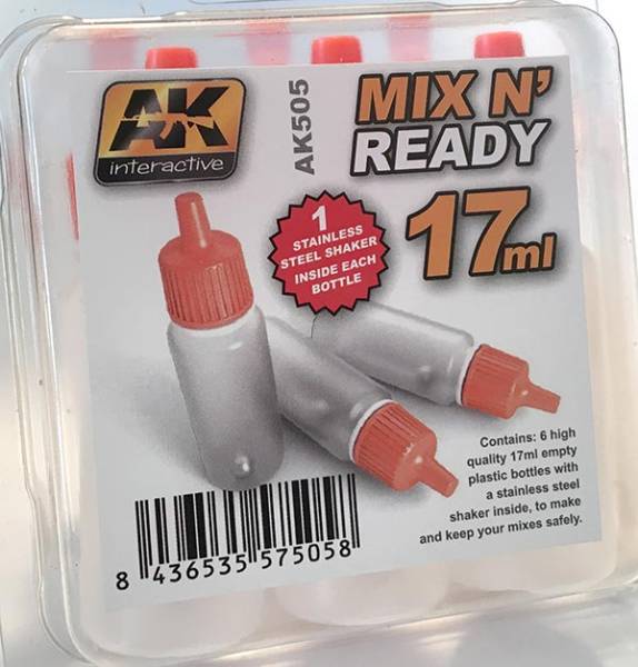 AK I interactive Mix N Ready Empty 17ml Bottles w/Stainless Steel Shaker Ball (6/Pk)
