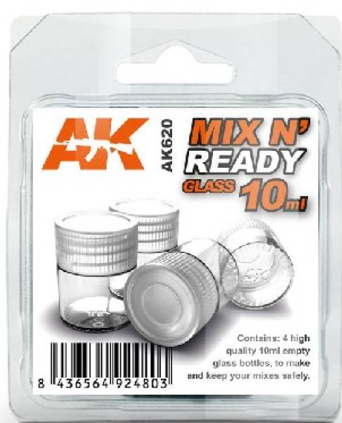 AK Interactive Mix N Ready 10ml Empty Bottles w/Lids (4)