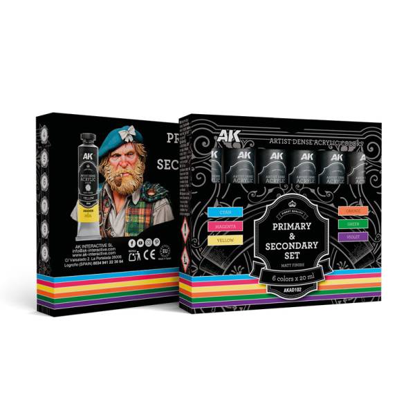 AK Interactive Artist Dense: Primary & Secondary Acrylic Paint Set 20ml Tubes