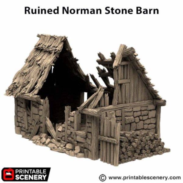Ruined Norman Stone Barn - King and Country - Printable Scenery
