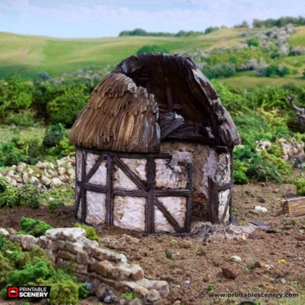 Ruined Small Round House - King and Country - Printable Scenery
