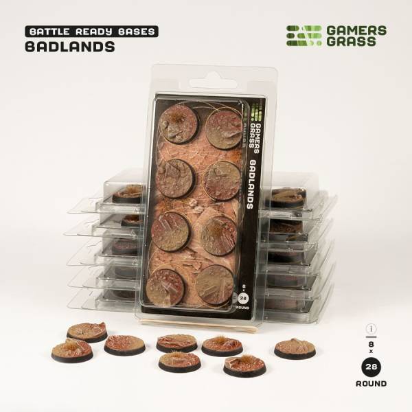 Gamers Grass Battle Ready Bases - Badlands Bases Round 28mm (x8)