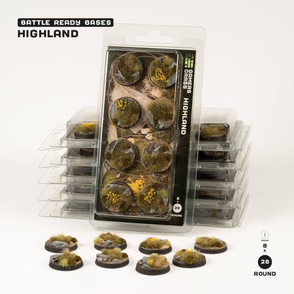 Gamers Grass Battle Ready Bases - Highland Round Bases 28mm (x8)