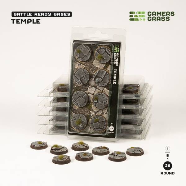 Gamers Grass Battle Ready Bases - Temple Bases, Round 28mm (x8)