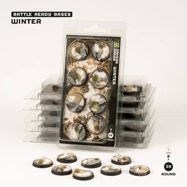 Gamers Grass Battle Ready Bases - Winter Round Bases 28mm (x8)