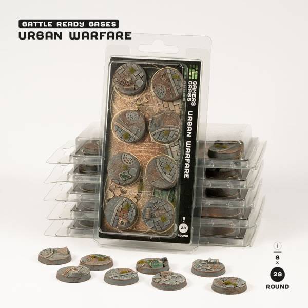 Gamers Grass Battle Ready Bases - Urban Warfare Bases, Round 28mm (x8)