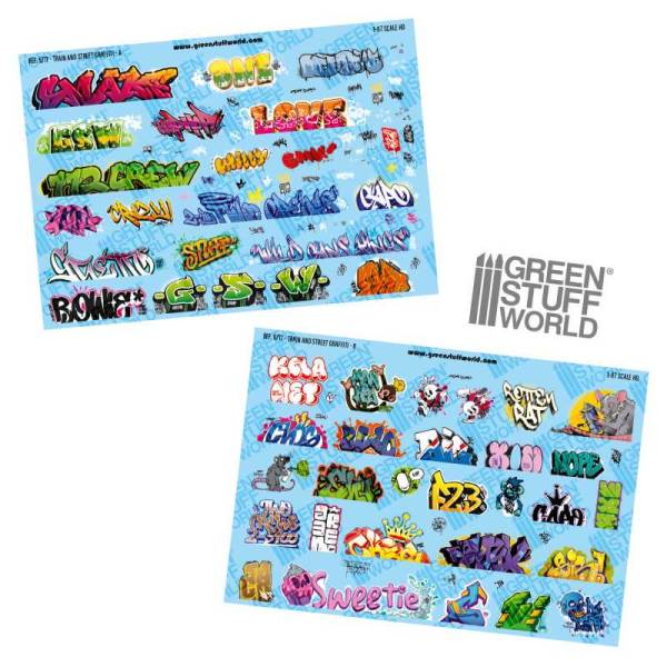 Green Stuff World Model Railway Graffiti Decals 1:87 HO (Set-1)