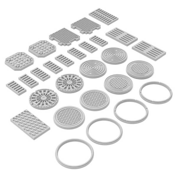 Green Stuff World 3D Printed Set - Manhole Covers 1:48-1:35