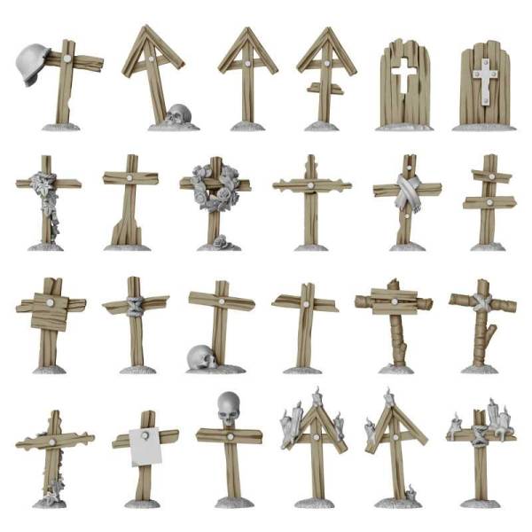 Green Stuff World 3D Printed Set - Trench Wooden Crosses 1:48 - 1:35