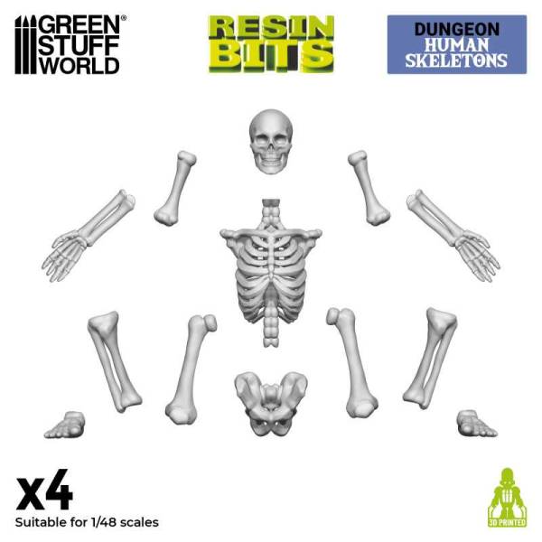 Green Stuff World 3D Printed Set -Positionable Human Skeletons 1:48