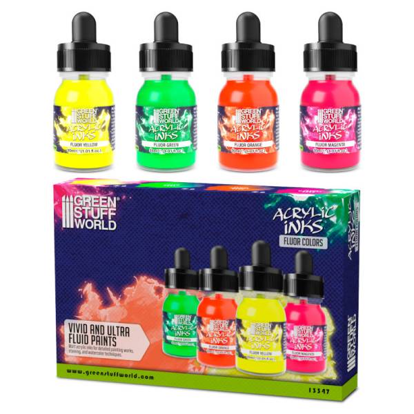 Green Stuff World Acrylic Inks Set - Fluor (x4)