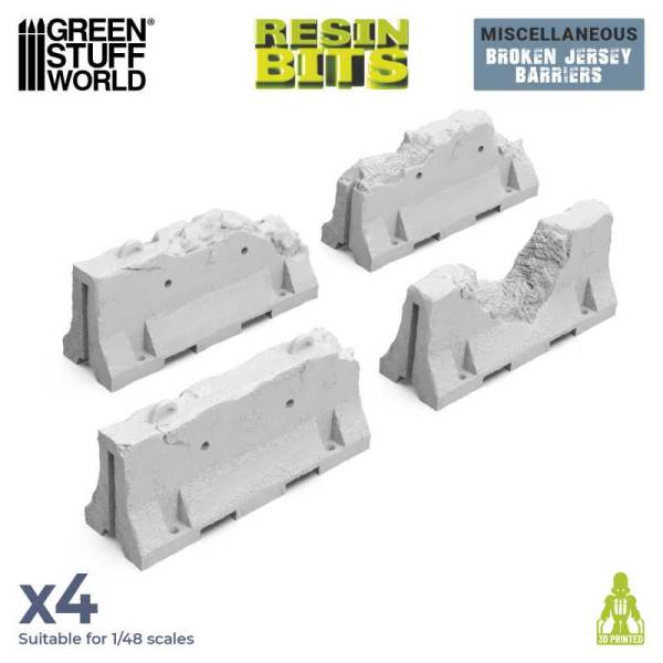 Green Stuff World 3D Printed Set - Broken Jersey Barriers
