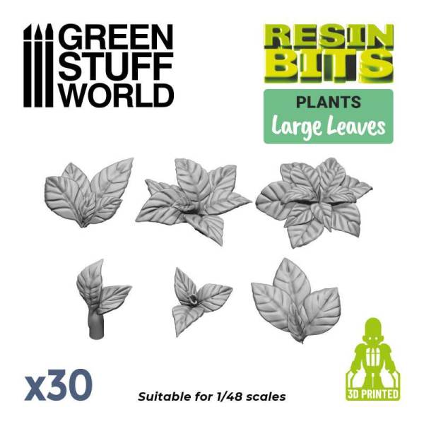 Green Stuff World 3D Printed Set - Large Leaves Resin Plants