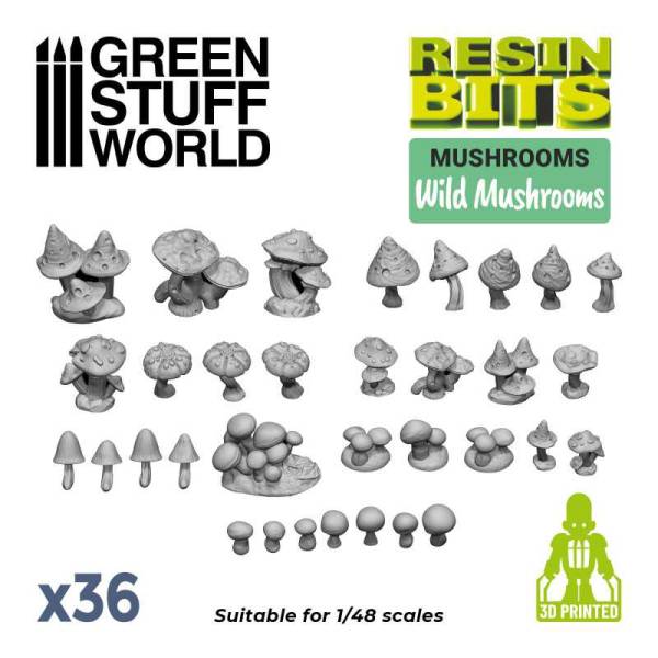Green Stuff World 3D Printed Set - Wild Mushrooms Resin Plants