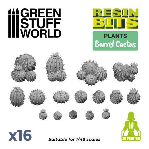Green Stuff World 3D Printed Set - Barrel Cactus Resin Plants