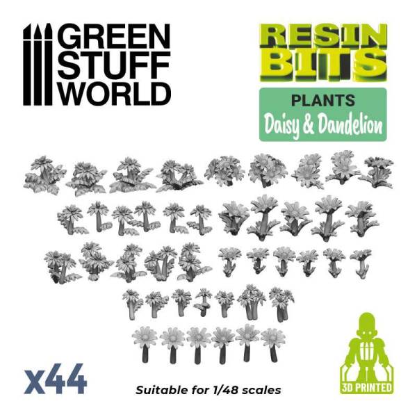 Green Stuff World 3D Printed Set - Daisy & Dandelion Resin Plants