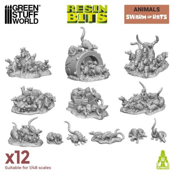 Green Stuff World 3D Printed Set - Swarm of Rats