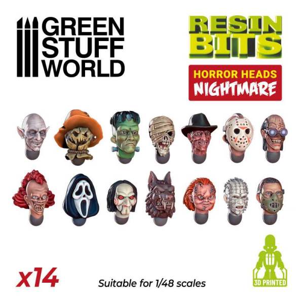 Green Stuff World 3D Printed Set - Nightmare Horror Heads