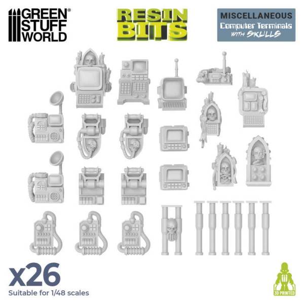 Green Stuff World 3D Printed Set - Computer Terminals with Skulls