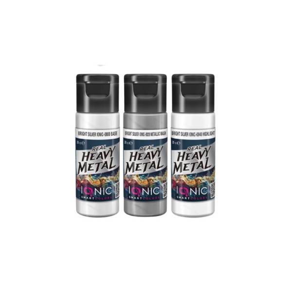 Ionic Real Heavy Metal Colors: Bright Silver Paint Set (3x20ml)