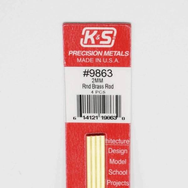 K & S Round Brass Rod: 2mm OD x 300mm Long 4 pcs.
