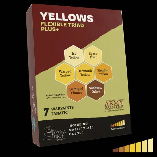 Army Painter Warpaints Fanatic: Yellow Flexible Triad Plus+ Acrylic Paint Set (7 Colors) 18ml Bottles