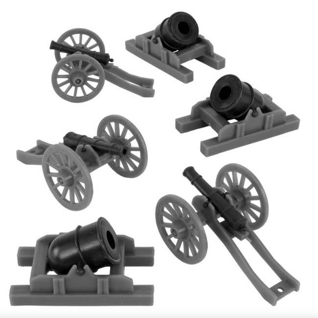 BMC Revolutionary War Cannon & Mortar - 6pc Black and Grey Set