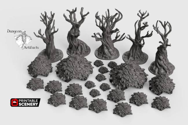 Gnarly Trees with Canopies Set - Clorehaven and the Goblin Grotto - Printable Scenery