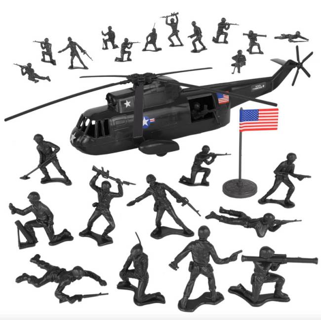 TimMee Plastic Army Men Helicopter Playset - Black 26pc Set