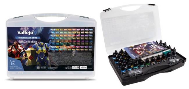 Vallejo True Metallic Metal Paint Set in Storage Case (80 Colors, Brushes, Miniatures)
