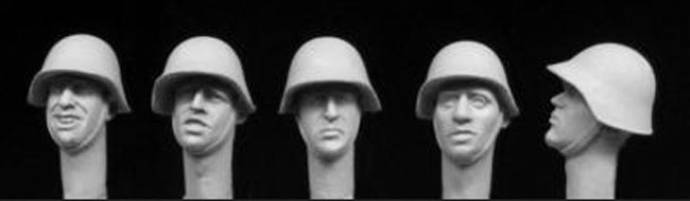 5 heads, wearing Swiss Army helmets, WW2