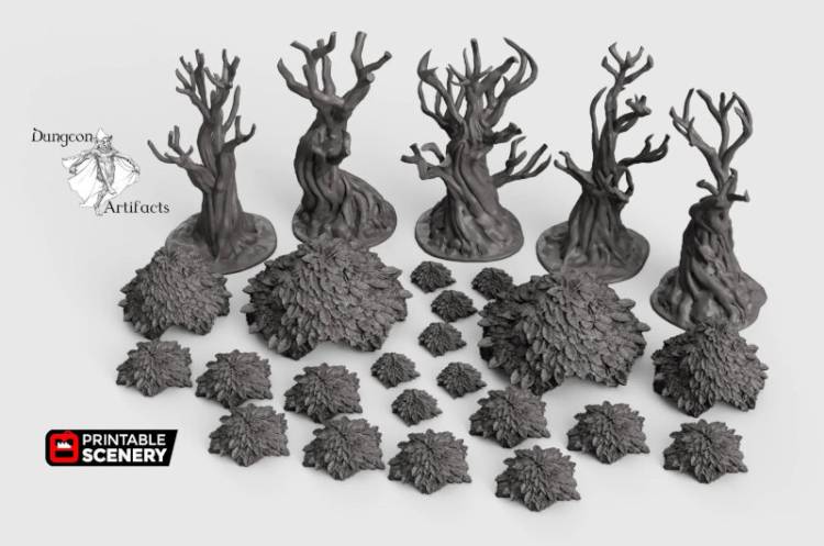 Gnarly Trees with Canopies Set - Clorehaven and the Goblin Grotto - Printable Scenery