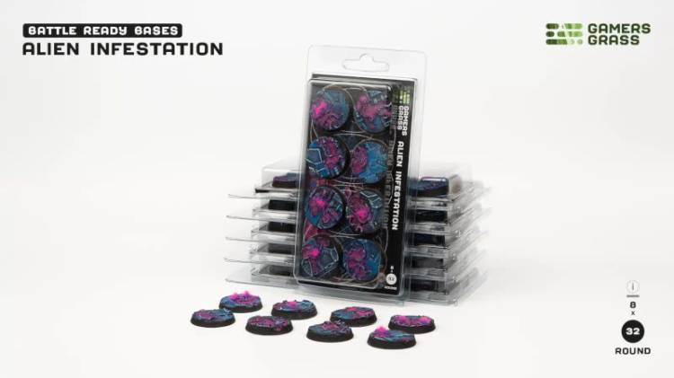 Gamers Grass Battle Ready Bases - Alien Infestation, Round 32mm (x8)